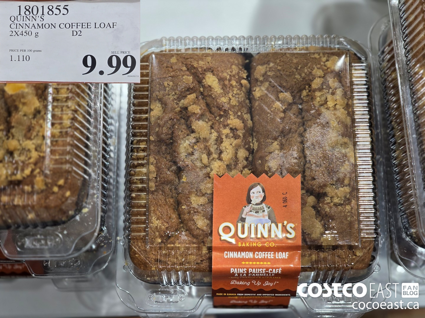 1801855 QUINN'S CINNAMON COFFEE LOAF 2X450 g $9.99