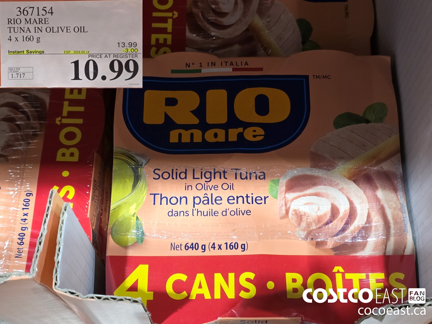 367154 RIO MARE TUNA IN OLIVE OIL 4 x 160 g ($3.00 INSTANT SAVINGS EXPIRES ON 2024-04-14) $10.99