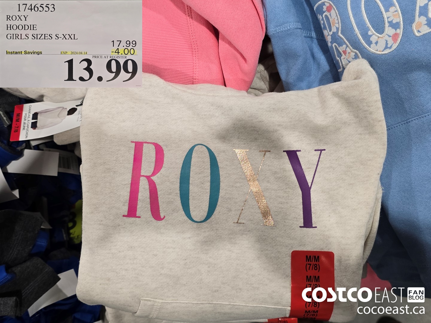 1746553 ROXY HOODIE GIRLS SIZES S-XXL ($4.00 INSTANT SAVINGS EXPIRES ON 2024-04-14) $13.99