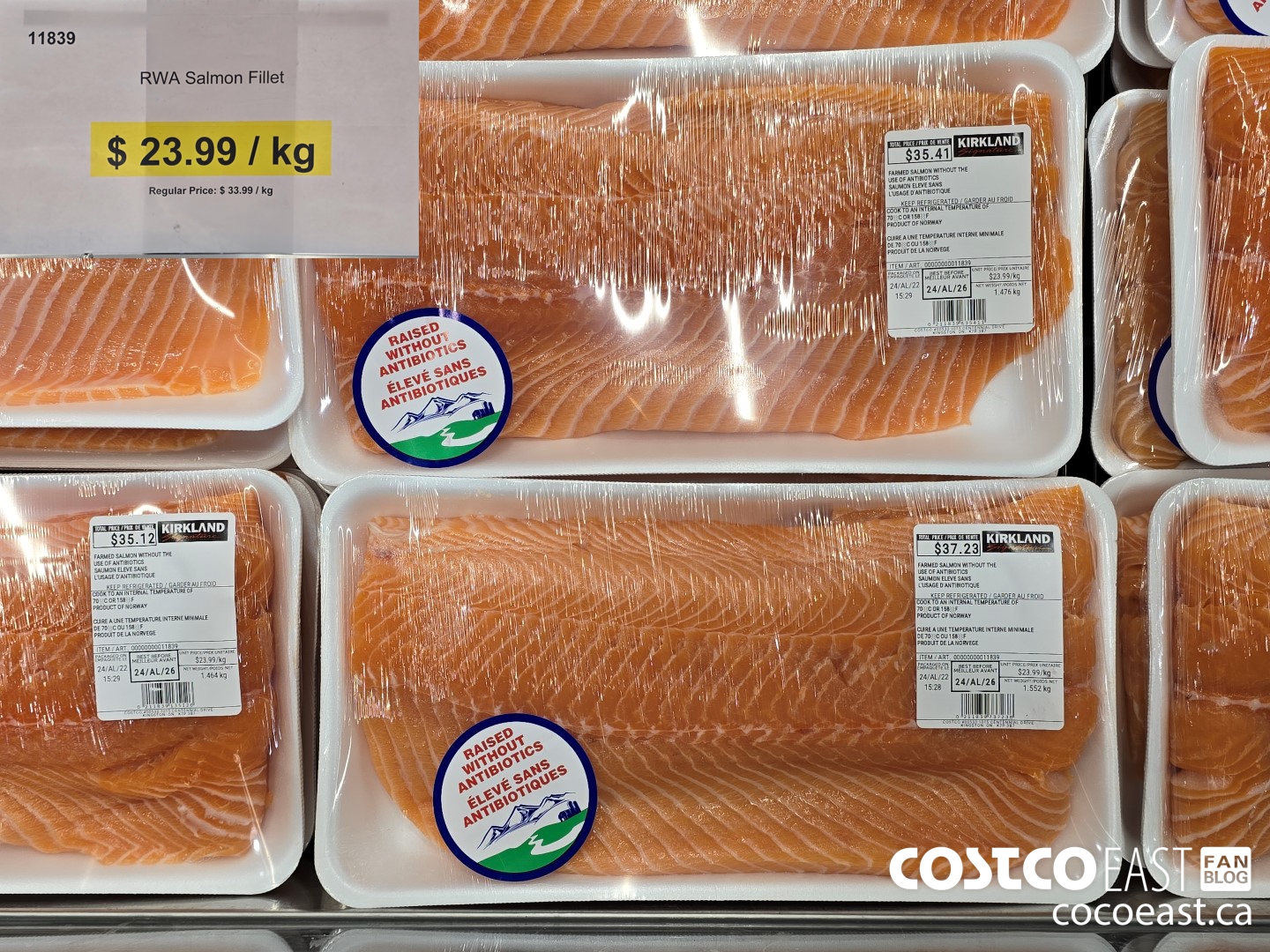 11839 R.W.A Salmon Fillets (PRICE PER KG) 10.00/ kg OFF ($10.00 INSTANT SAVINGS)