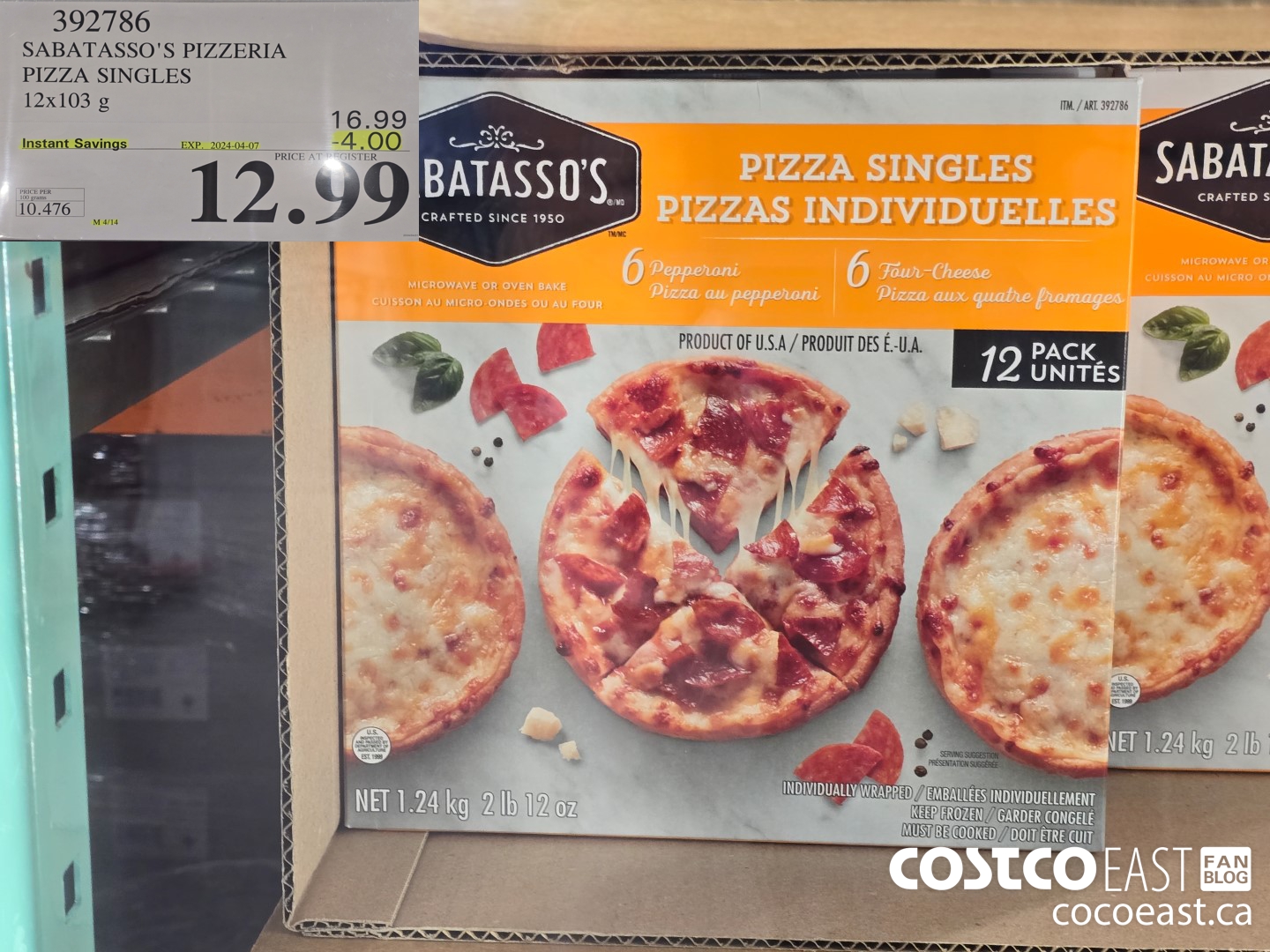 392786 SABATASSO'S PIZZERIA PIZZA SINGLES 12 X 103 G ($4.00 INSTANT SAVINGS EXPIRES ON 2024-04-07) $12.99
