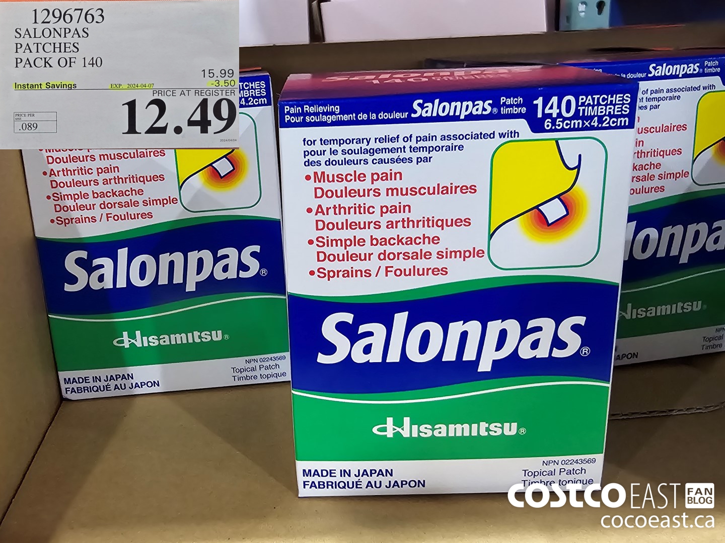 1296763 SALONPAS PATCHES PACK OF 140 ($3.50 INSTANT SAVINGS EXPIRES ON 2024-04-07) $12.49