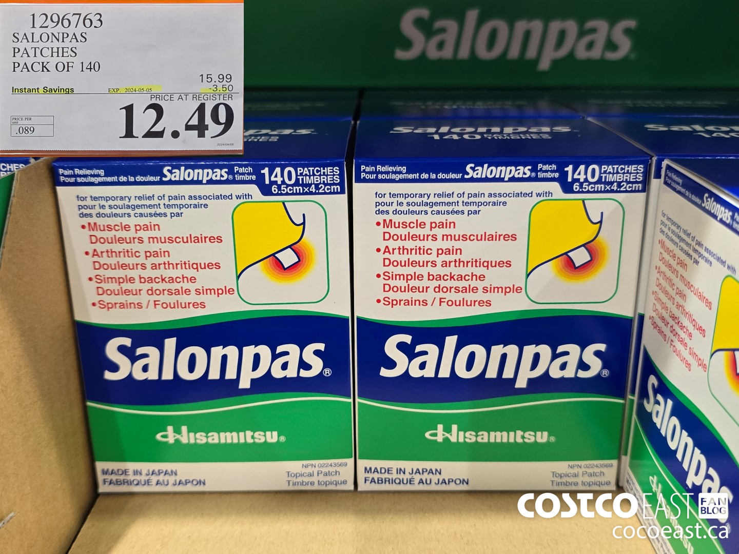 1296763 SALONPAS PATCHES PACK OF 140 ($3.50 INSTANT SAVINGS EXPIRES ON 2024-05-05) $12.49