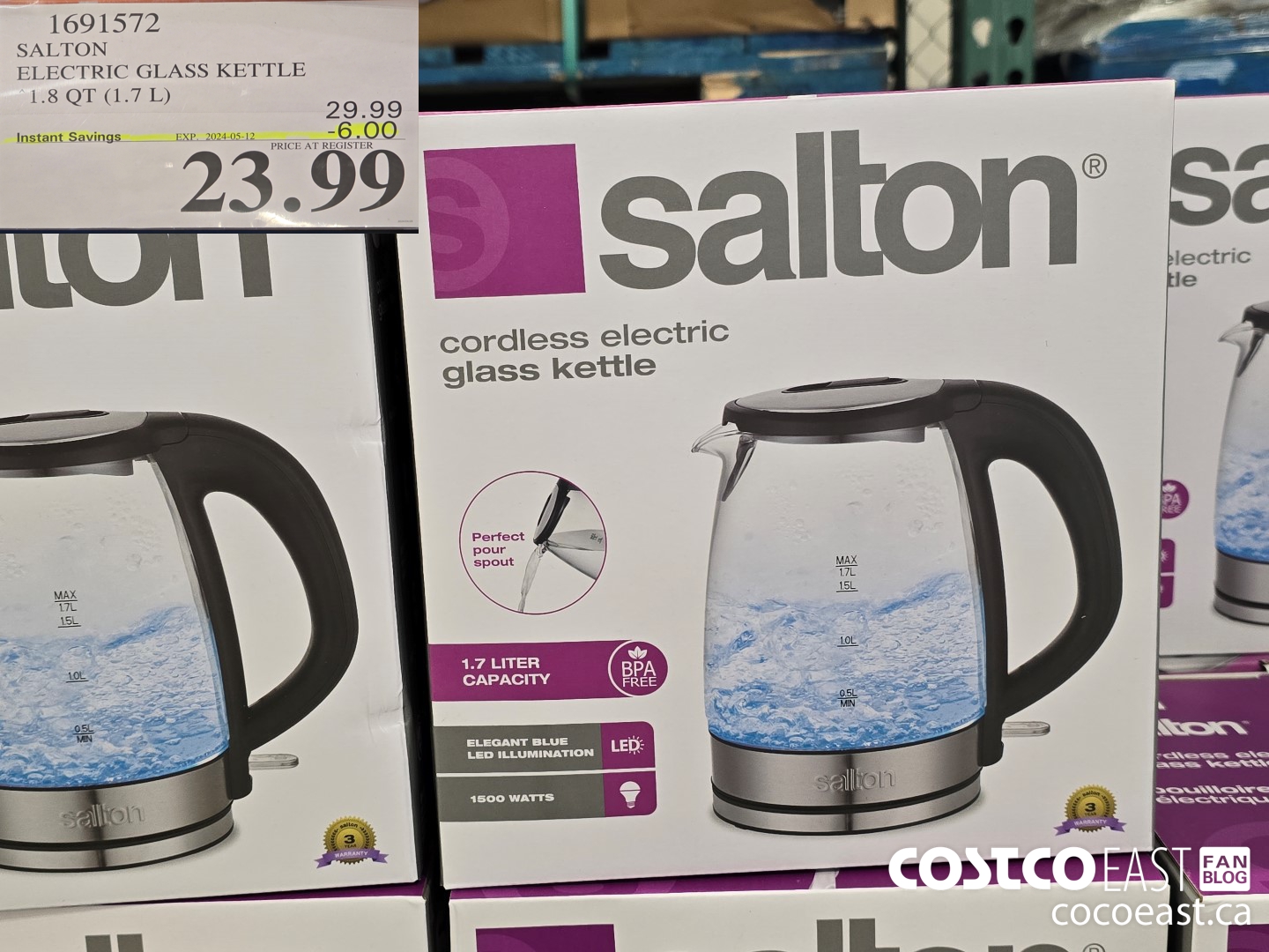 1691572 SALTON CORDLESS ELECTRIC GLASS KETTLE 1.8QT (1.7L) ($6.00 INSTANT SAVINGS EXPIRES ON 2024-05-12) $23.99