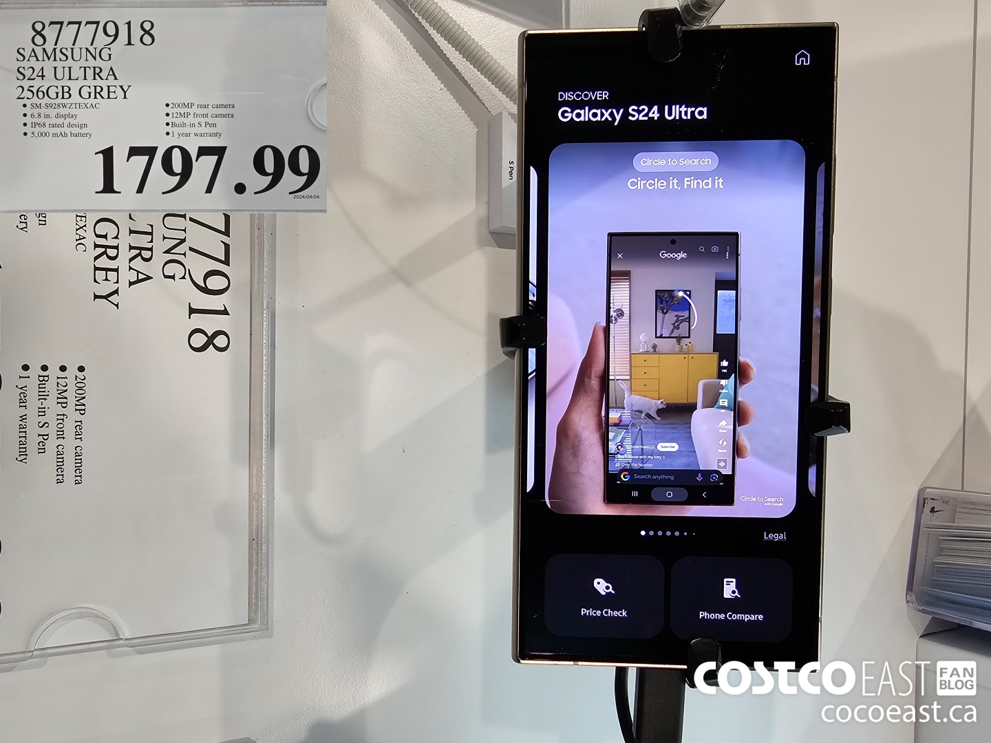 8777918 SAMSUNG S24 ULTRA 256GB GREY $1797.99