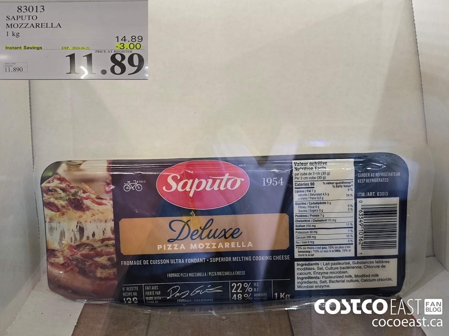 83013 SAPUTO MOZZARELLA 1 KG ($3.00 INSTANT SAVINGS EXPIRES ON 2024-04-21) $11.89