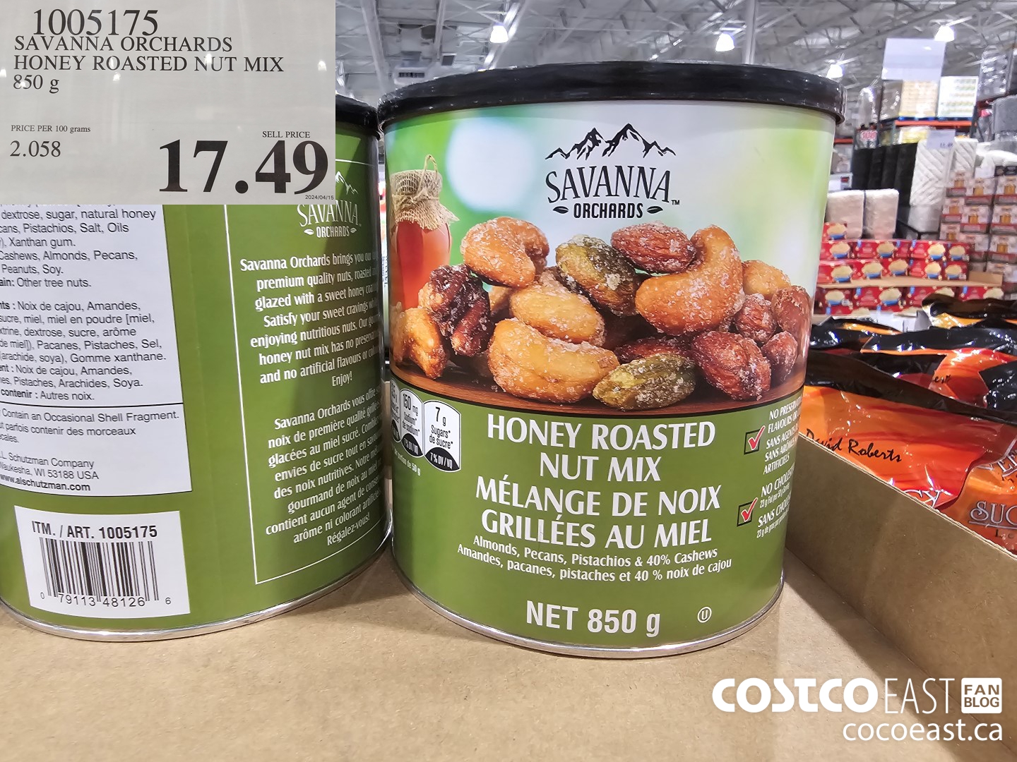 1005175 SAVANNA ORCHARDS HONEY ROASTED NUT MIX 850 G $17.49