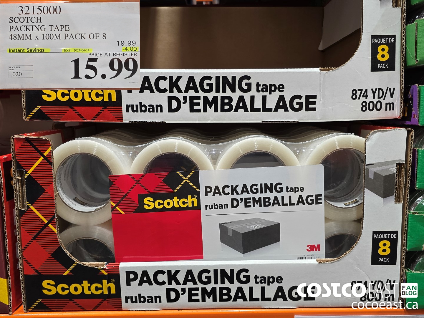 3215000 SCOTCH PACKING TAPE 48MM x 100M PACK OF 8 ($4.00 INSTANT SAVINGS EXPIRES ON 2024-04-14) $15.99