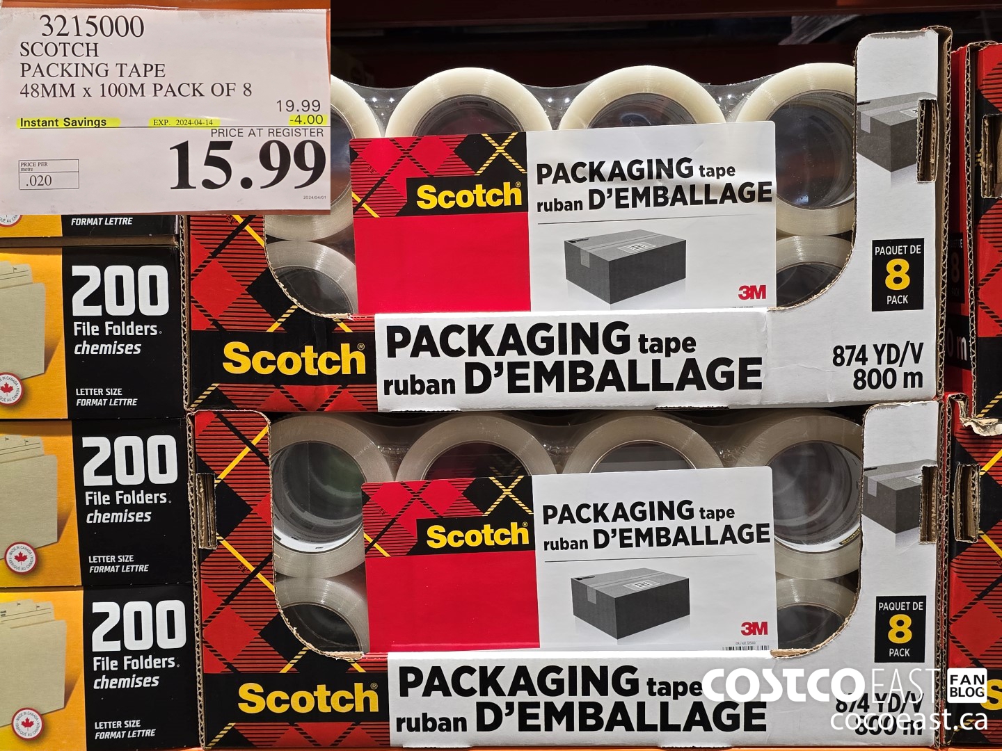 3215000 SCOTCH PACKING TAPE 48MM x 100M PACK OF 8 ($4.00 INSTANT SAVINGS EXPIRES ON 2024-04-14) $15.99