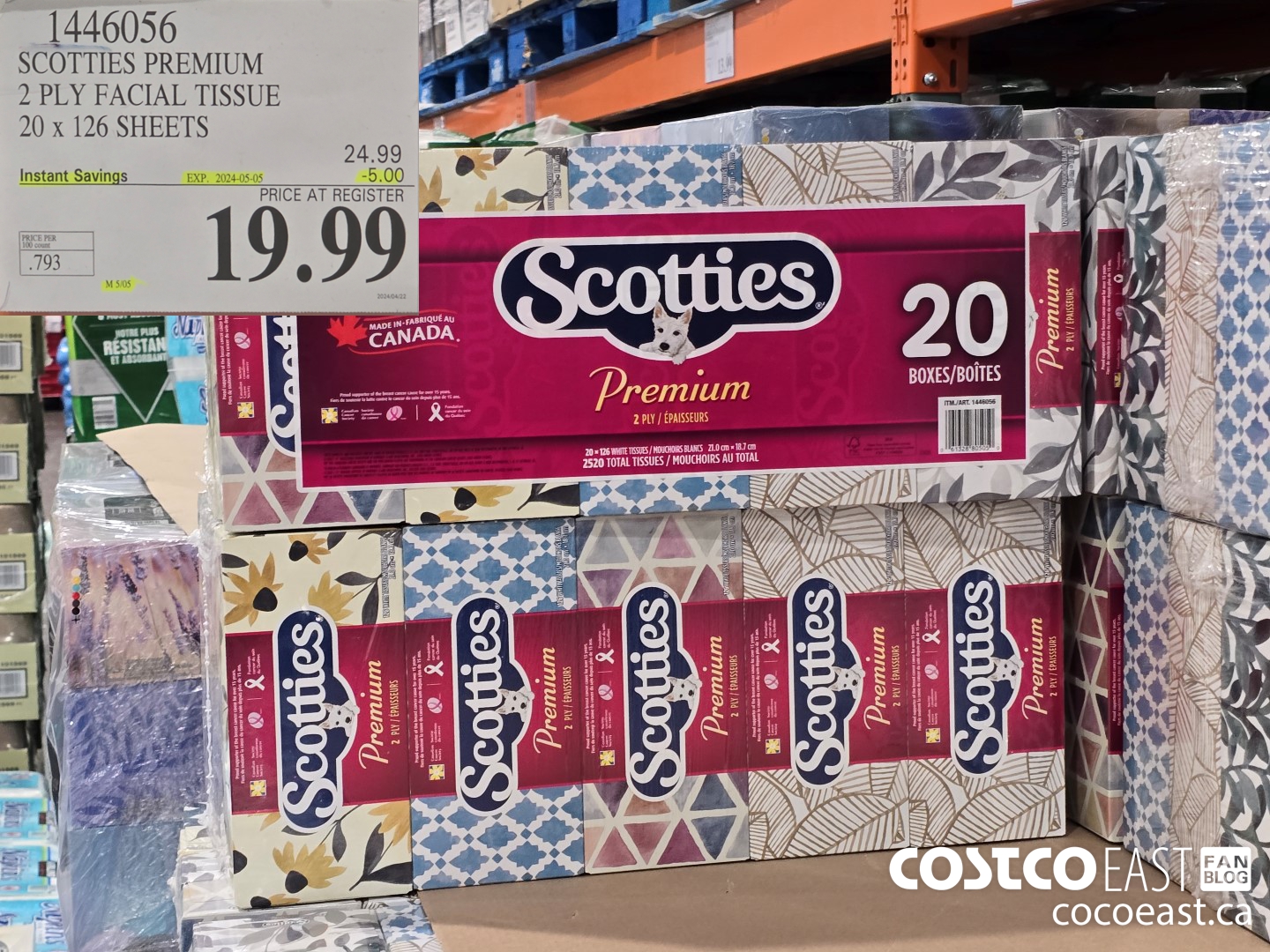 1446056 SCOTTIE PREMIUM 2 PLY FACIAL TISSUES 20 x 126 sheets ($5.00 INSTANT SAVINGS EXPIRES ON 2024-05-05) $19.99