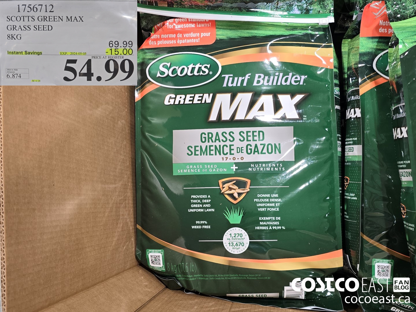 1756712 SCOTTS GREEN MAX GRASS SEED 8KG ($15.00 INSTANT SAVINGS EXPIRES ON 2024-05-05) $54.99