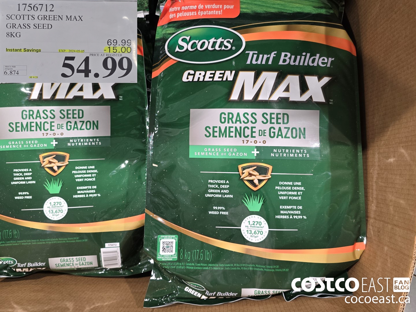 1756712 SCOTTS GREEN MAX GRASS SEED 8KG ($15.00 INSTANT SAVINGS EXPIRES ON 2024-05-05) $54.99