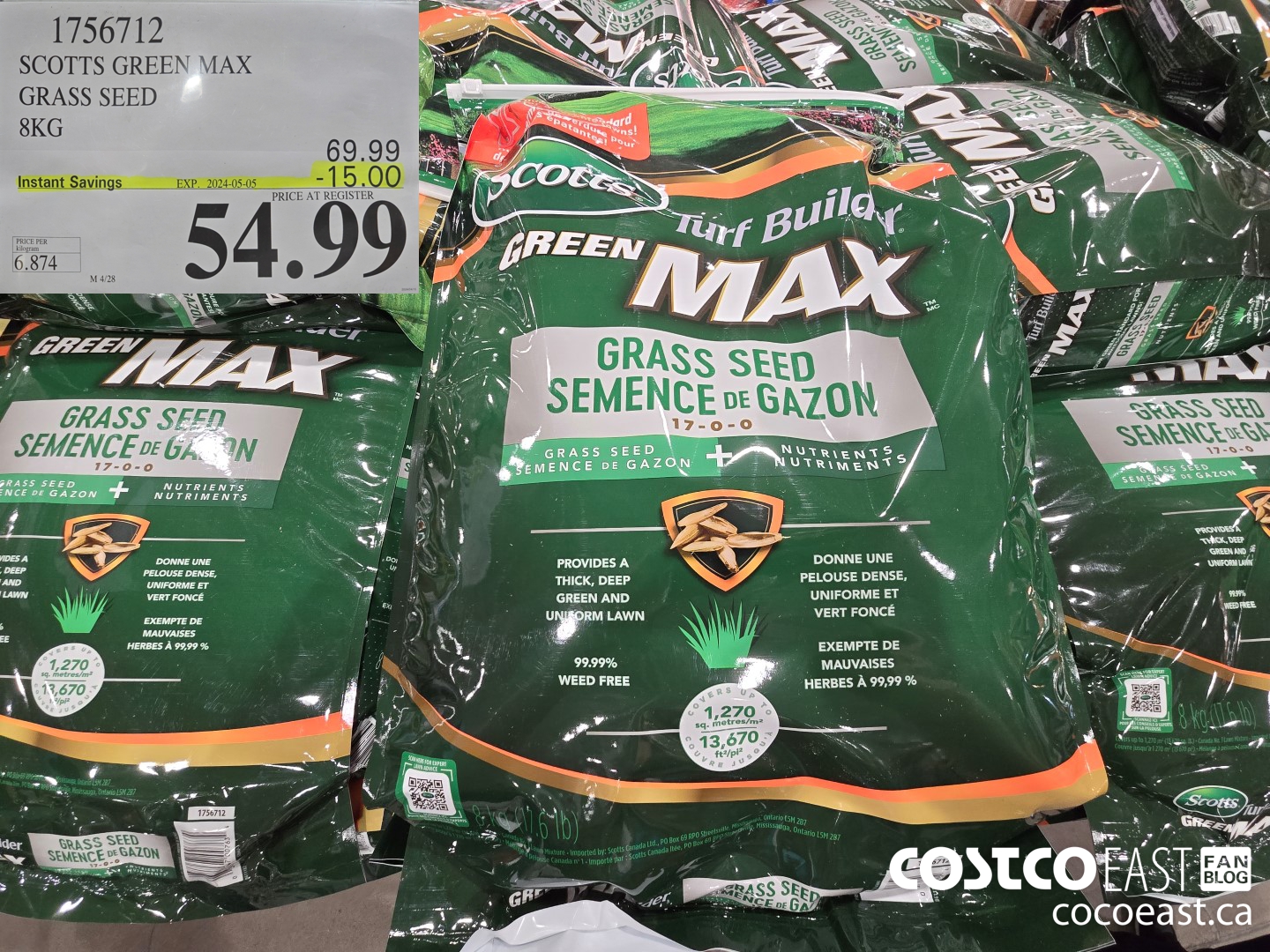 1756712 SCOTTS GREEN MAX GRASS SEED 8KG ($15.00 INSTANT SAVINGS EXPIRES ON 2024-05-05) $54.99