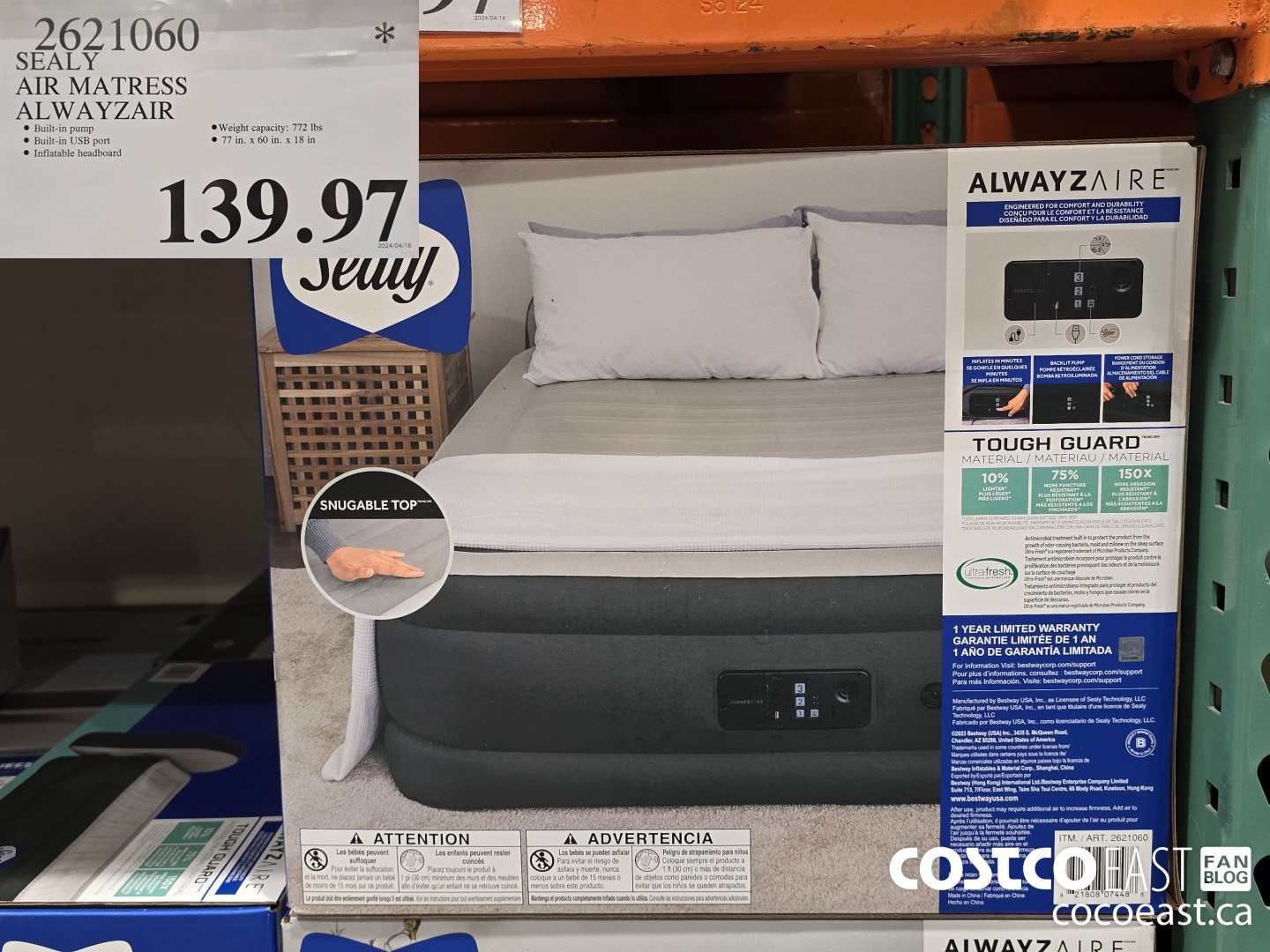2621060 SEALY AIR MATRESS ALWAYZAIR $139.97