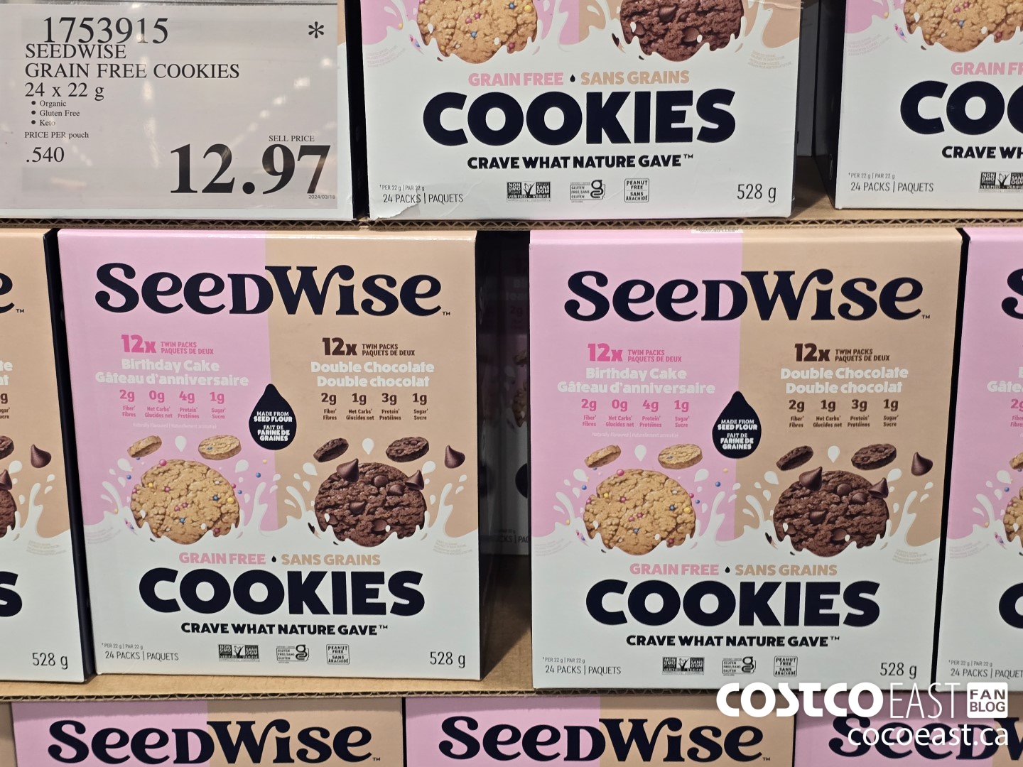 1753915 SEEDWISE GRAIN FREE COOKIES 24 x 22 G $12.97