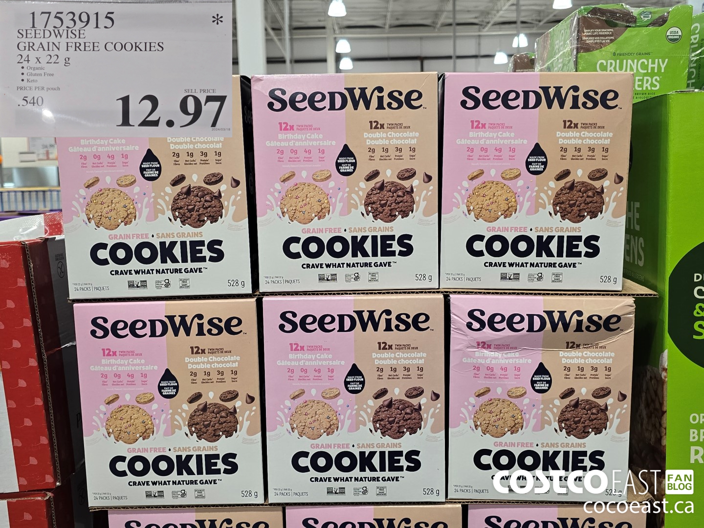 1753915 SEEDWISE GRAIN FREE COOKIES 24 x 22 G $12.97