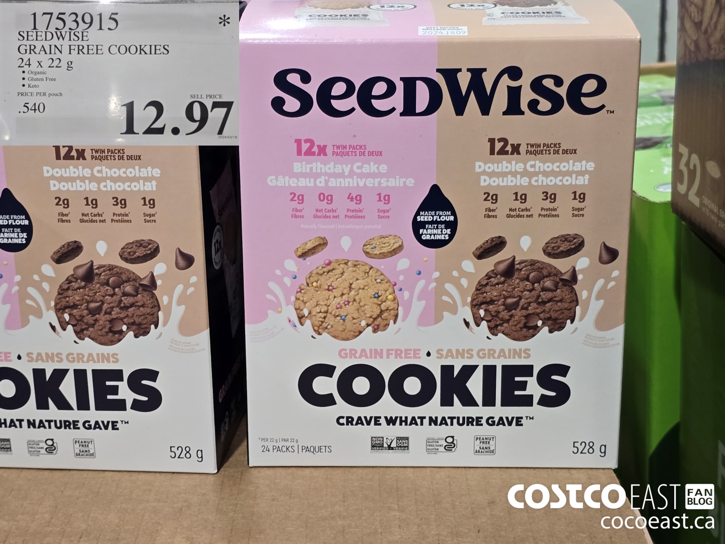 1753915 SEEDWISE GRAIN FREE COOKIES 24 x 22 G $12.97