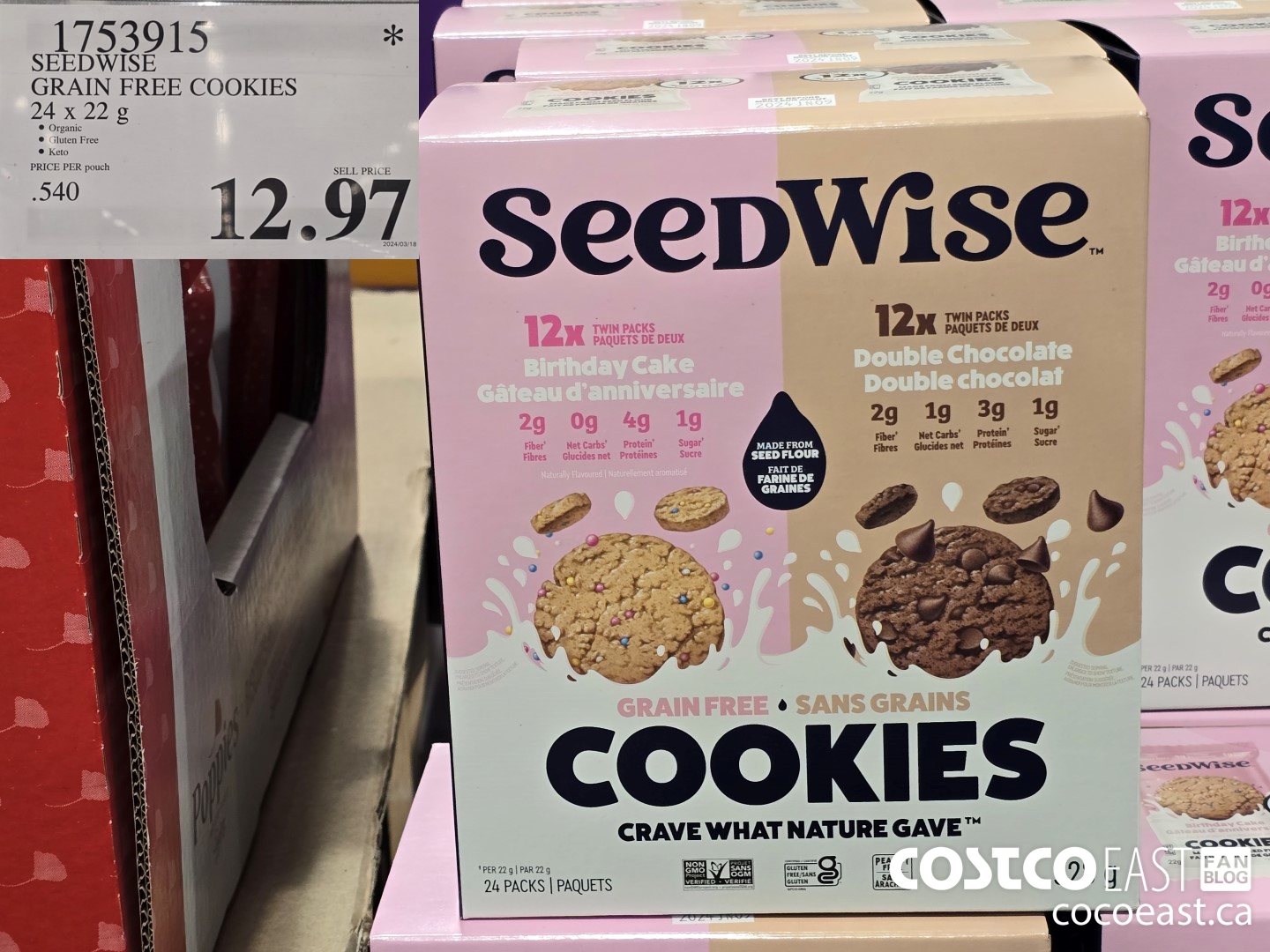 1753915 SEEDWISE GRAIN FREE COOKIES 24 x 22 G $12.97
