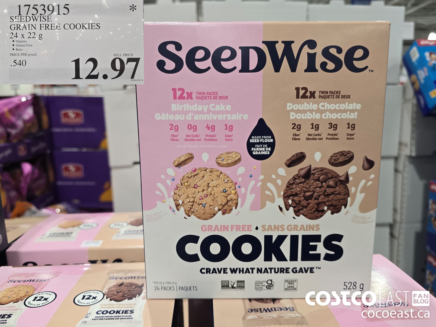 1753915 SEEDWISE GRAIN FREE COOKIES 24 x 22 G $12.97