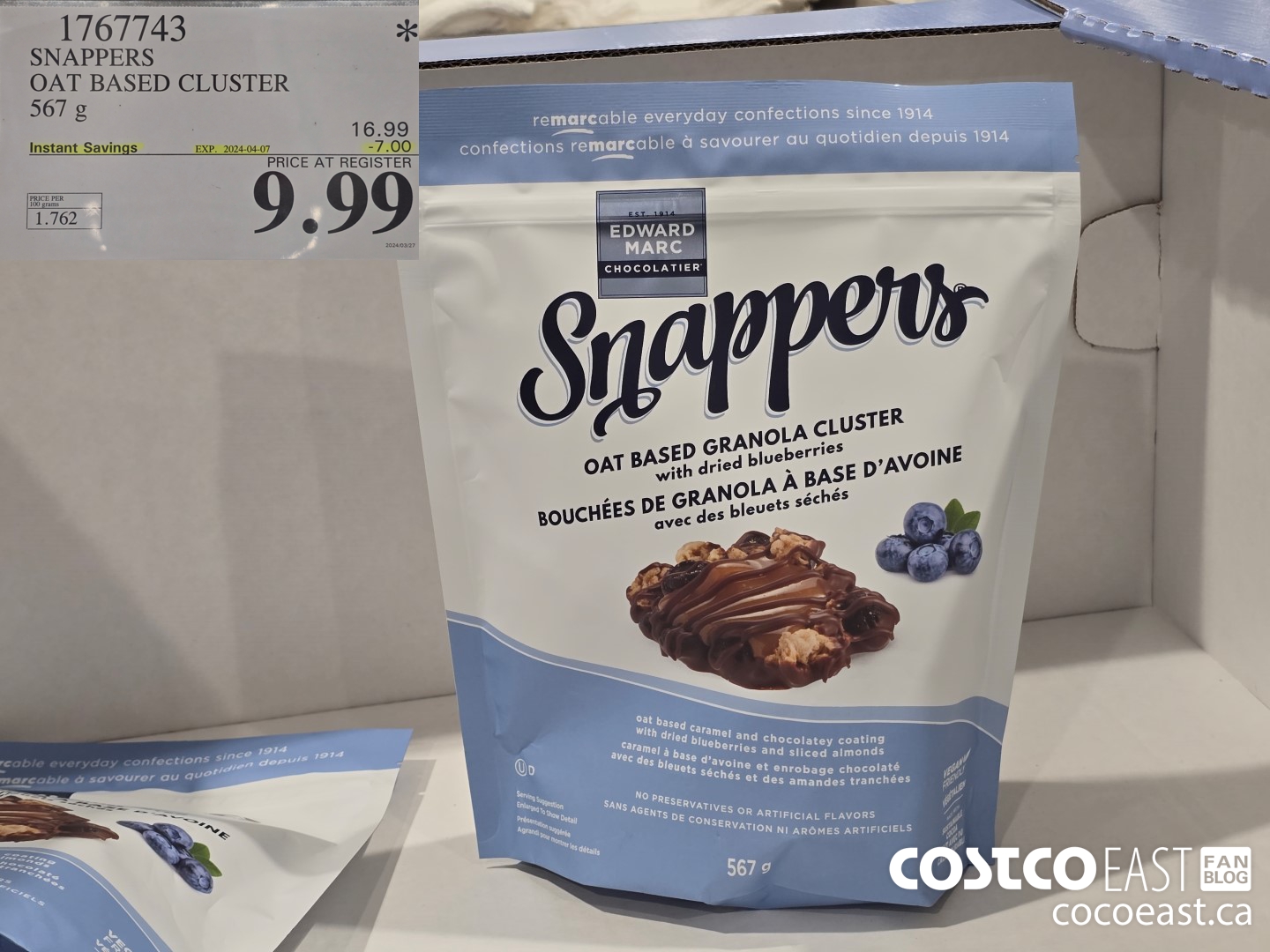 1767743 SNAPPERS OAT BASED CLUSTER 567 g ($7.00 INSTANT SAVINGS EXPIRES ON 2024-04-07) $9.99