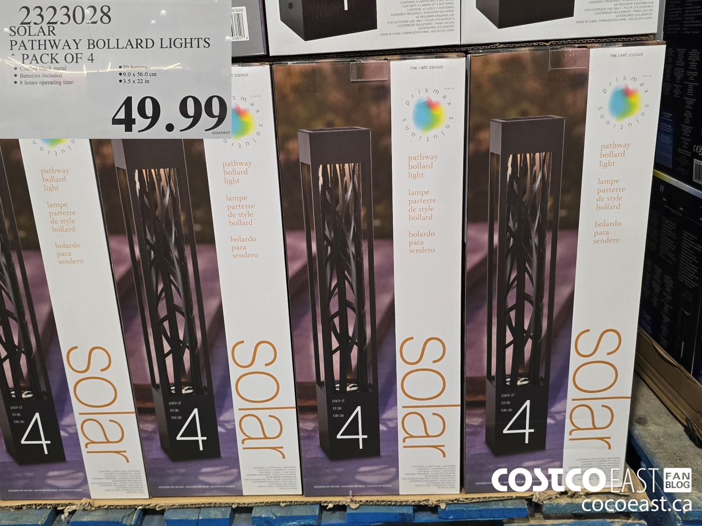 2323028 SOLAR PATHWAY BOLLARD LIGHTS PACK OF 4 $49.99