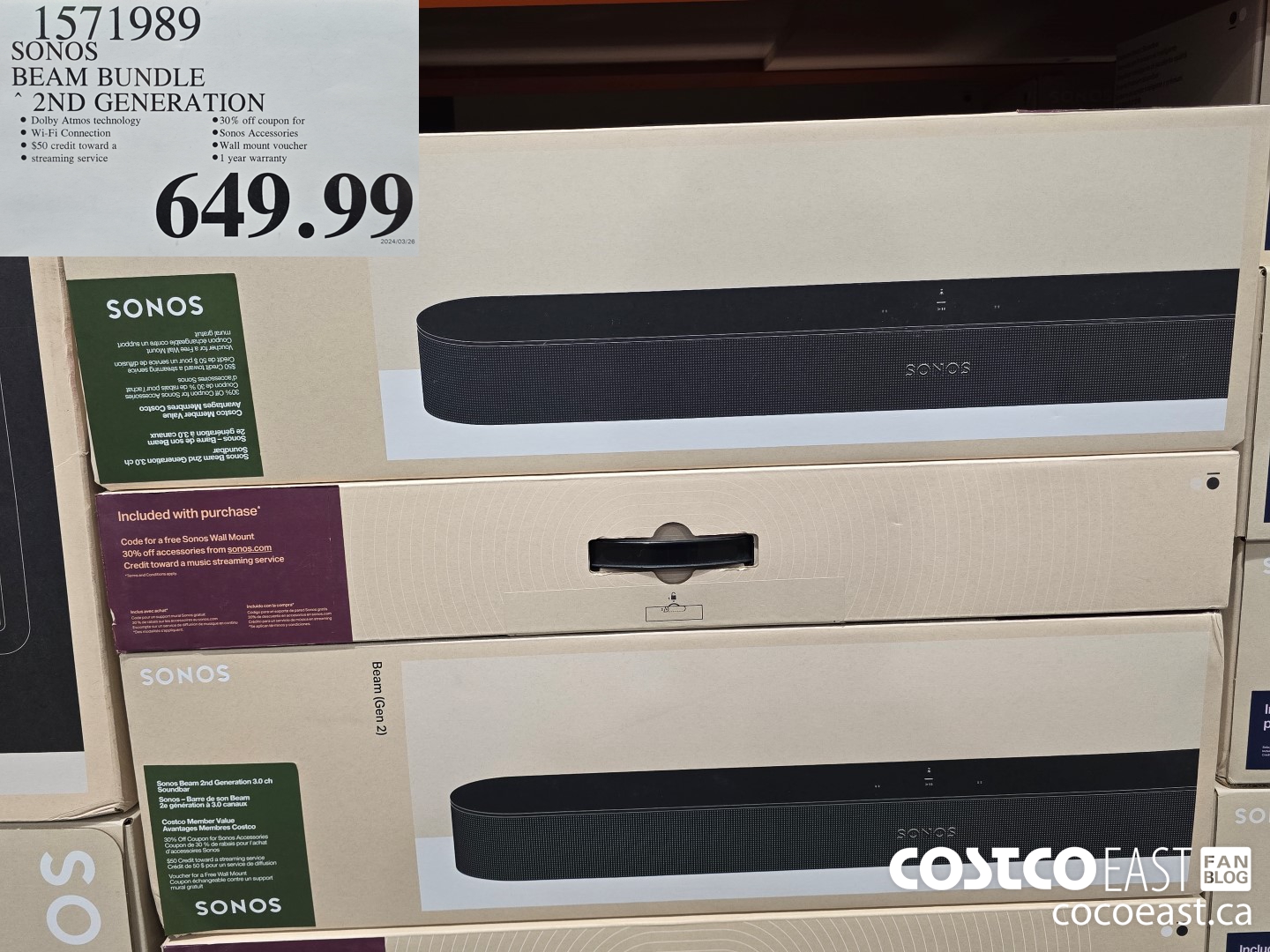 1571989 SONOS BEAM BUNDLE 2ND GENERATION $649.99