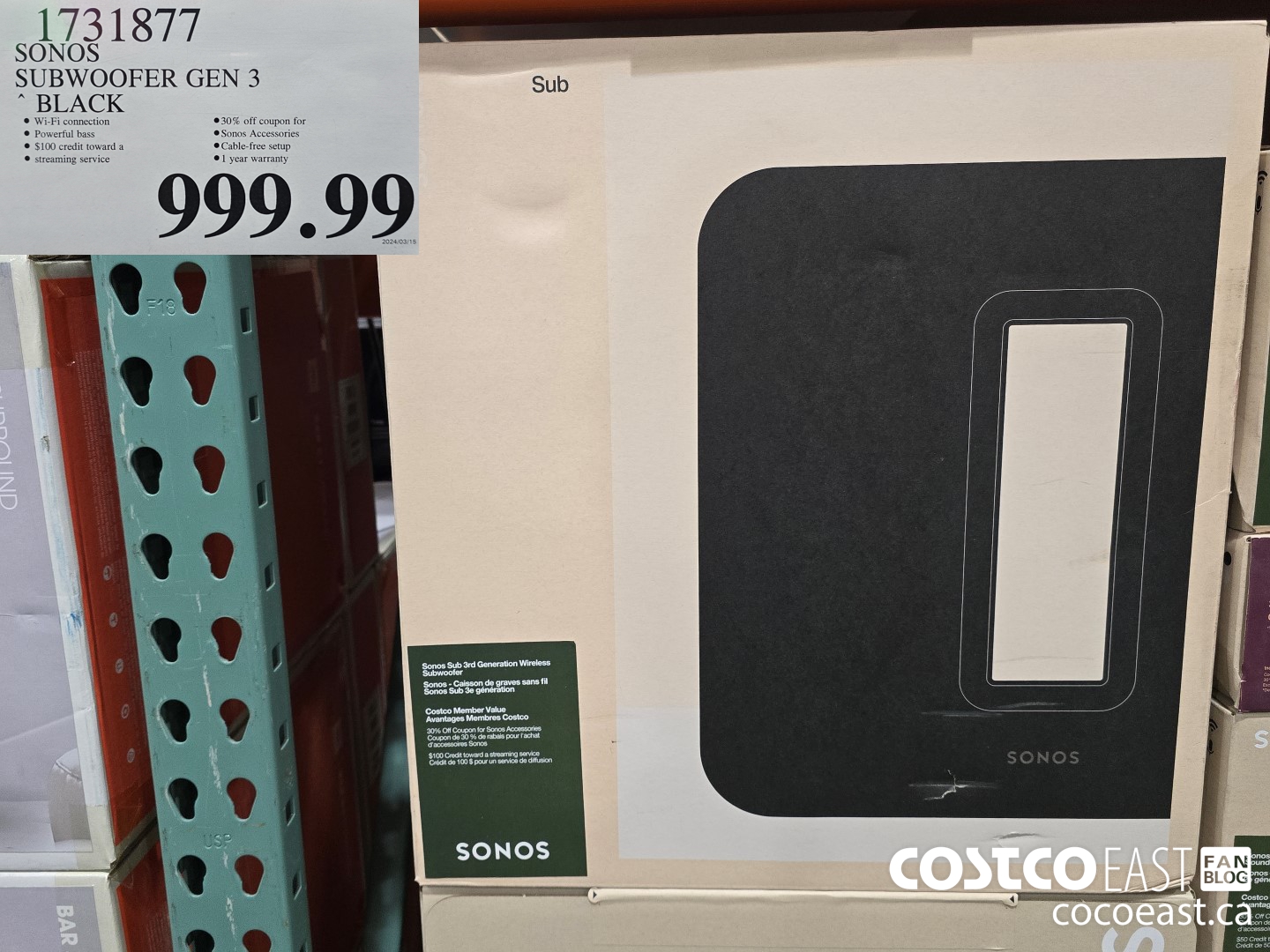 1731877 SONOS SUBWOOFER GEN 3 BLACK $999.99