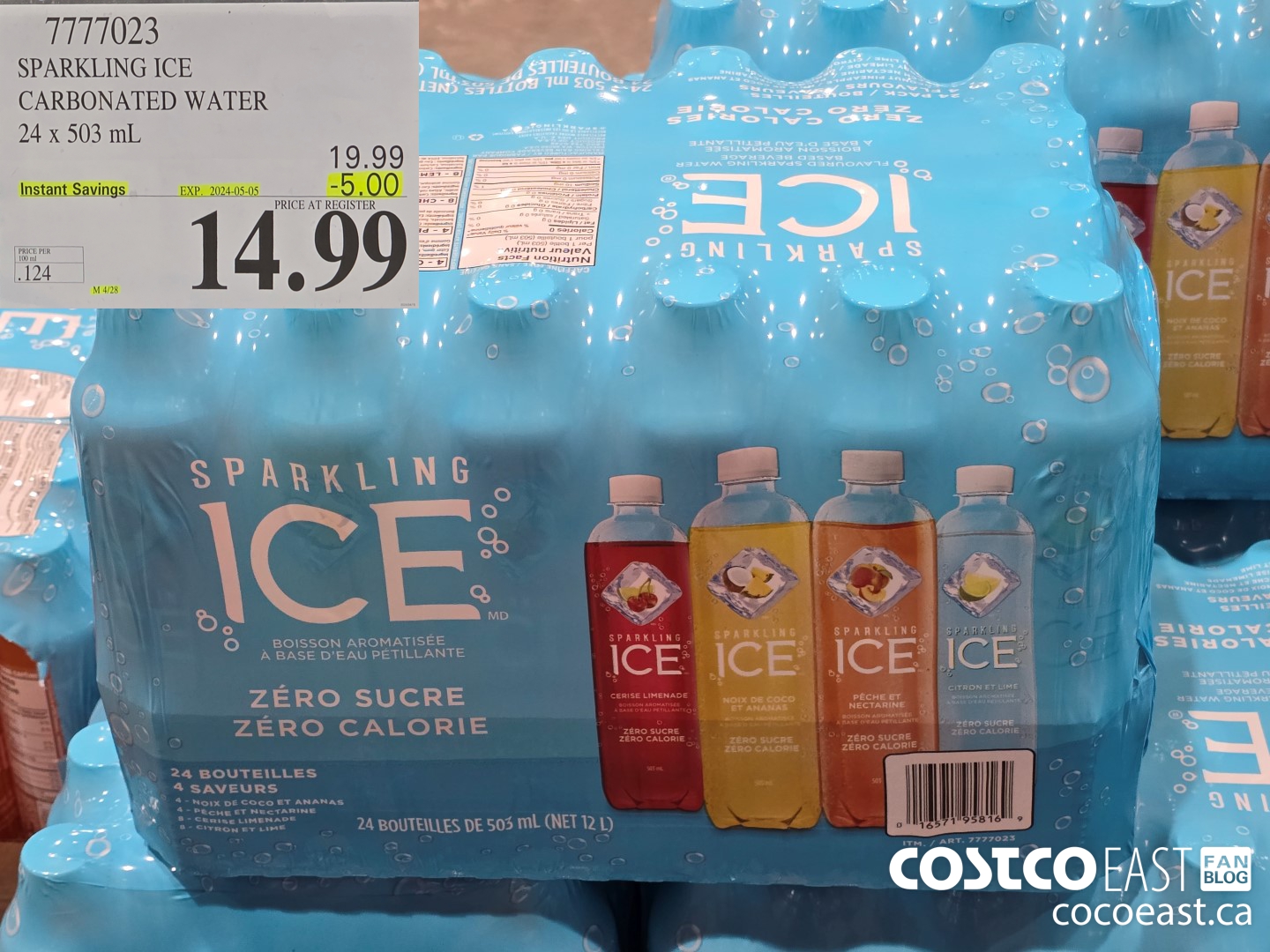7777023 SPARKLING ICE CARBONATED WATER 24 x 503 mL ($5.00 INSTANT SAVINGS EXPIRES ON 2024-05-05) $14.99