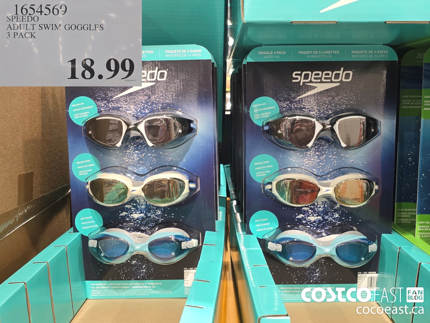 1654569 SPEEDO ADULT SWIM GOGGLES 3 PACK $18.99