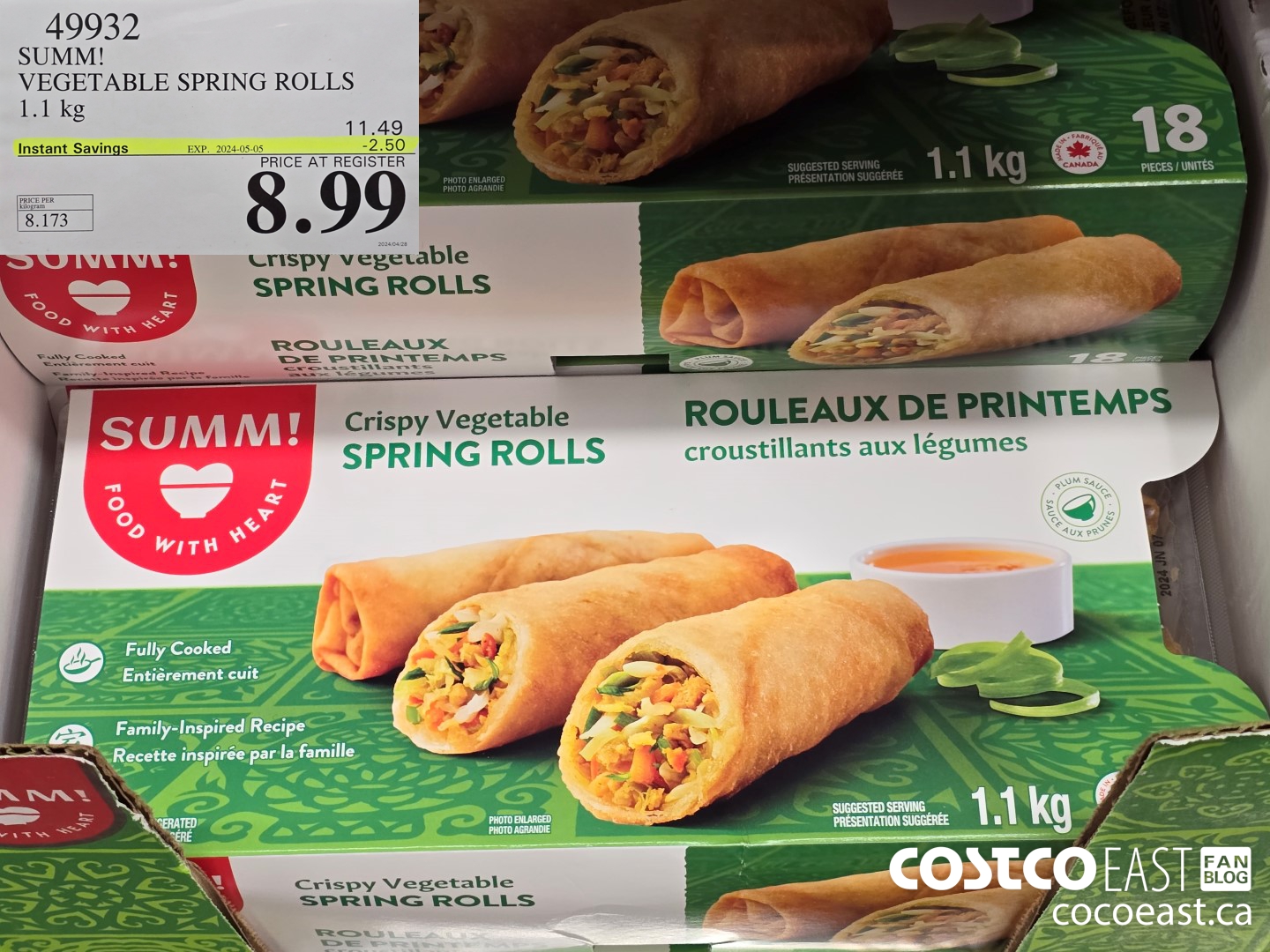 49932 SUMM! VEGETABLE SPRING ROLLS 1.1KG ($2.50 INSTANT SAVINGS EXPIRES ON 2024-05-05) $8.99