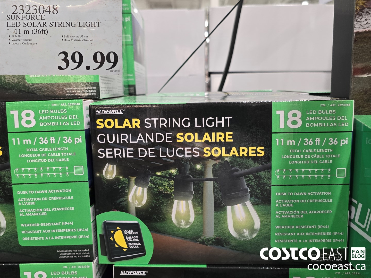 2323048 SUNFORCE LED SOLAR STRING LIGHT 11 M (36 FT) $39.99