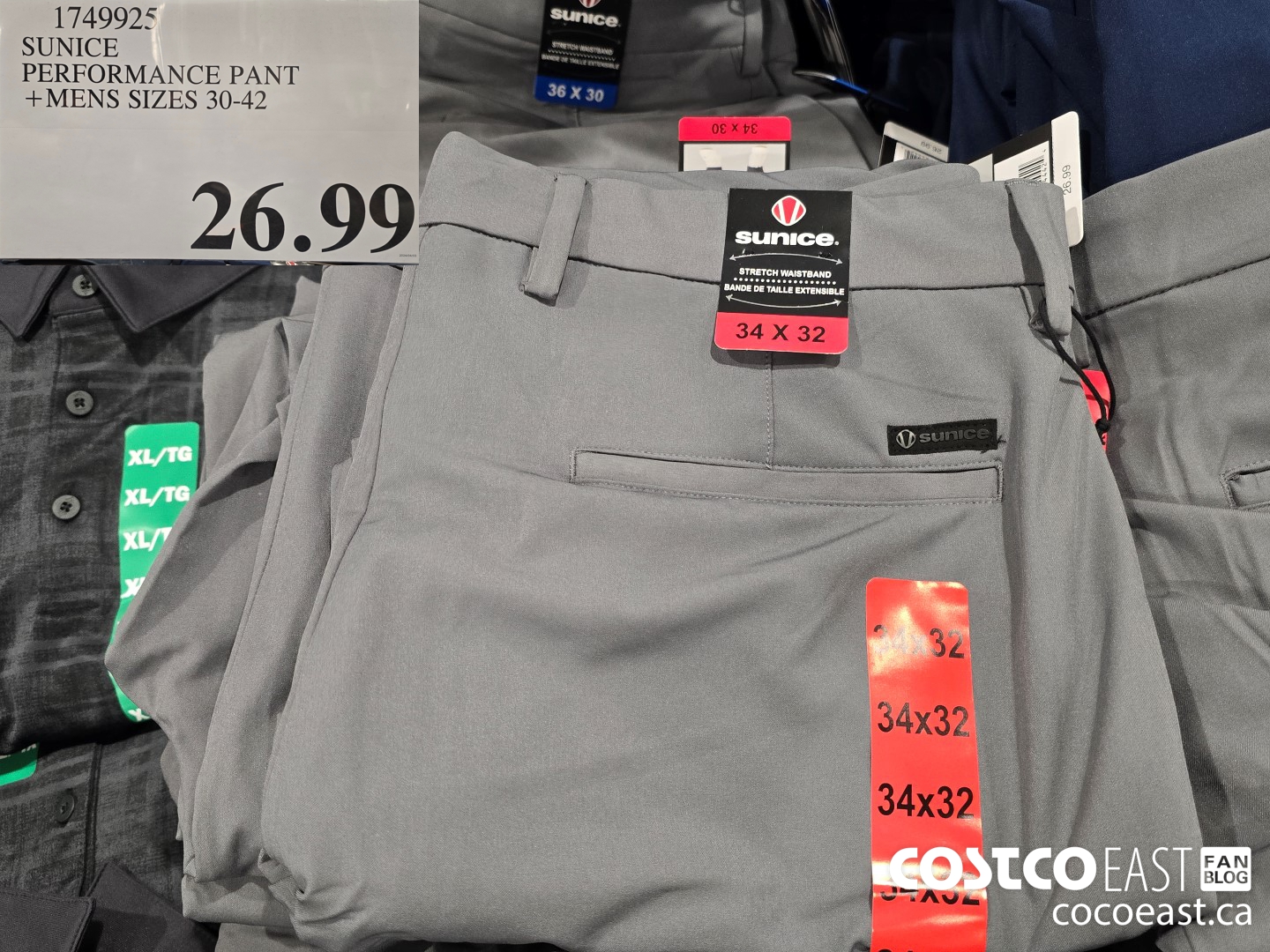 1749925 SUNICE PERFORMANCE PANT + MENS SIZES 30-42 $26.99