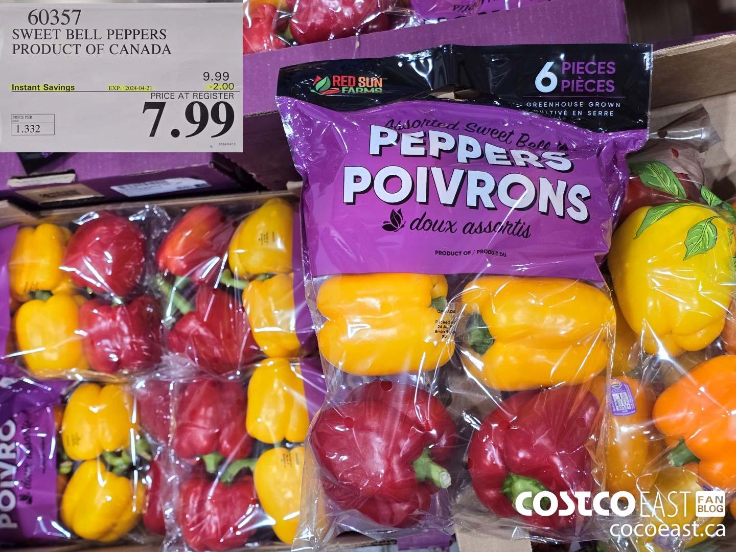 60357 SWEET BELL PEPPERS PRODUCT OF CANADA ($2.00 INSTANT SAVINGS EXPIRES ON 2024-04-21) $7.99