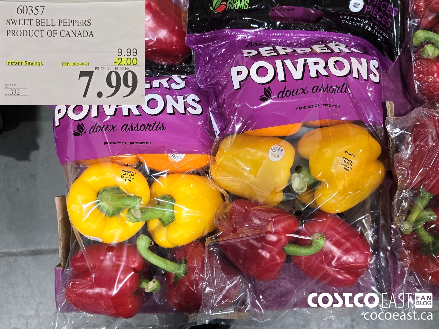 60357 SWEET BELL PEPPERS PRODUCT OF CANADA ($2.00 INSTANT SAVINGS EXPIRES ON 2024-04-21) $7.99