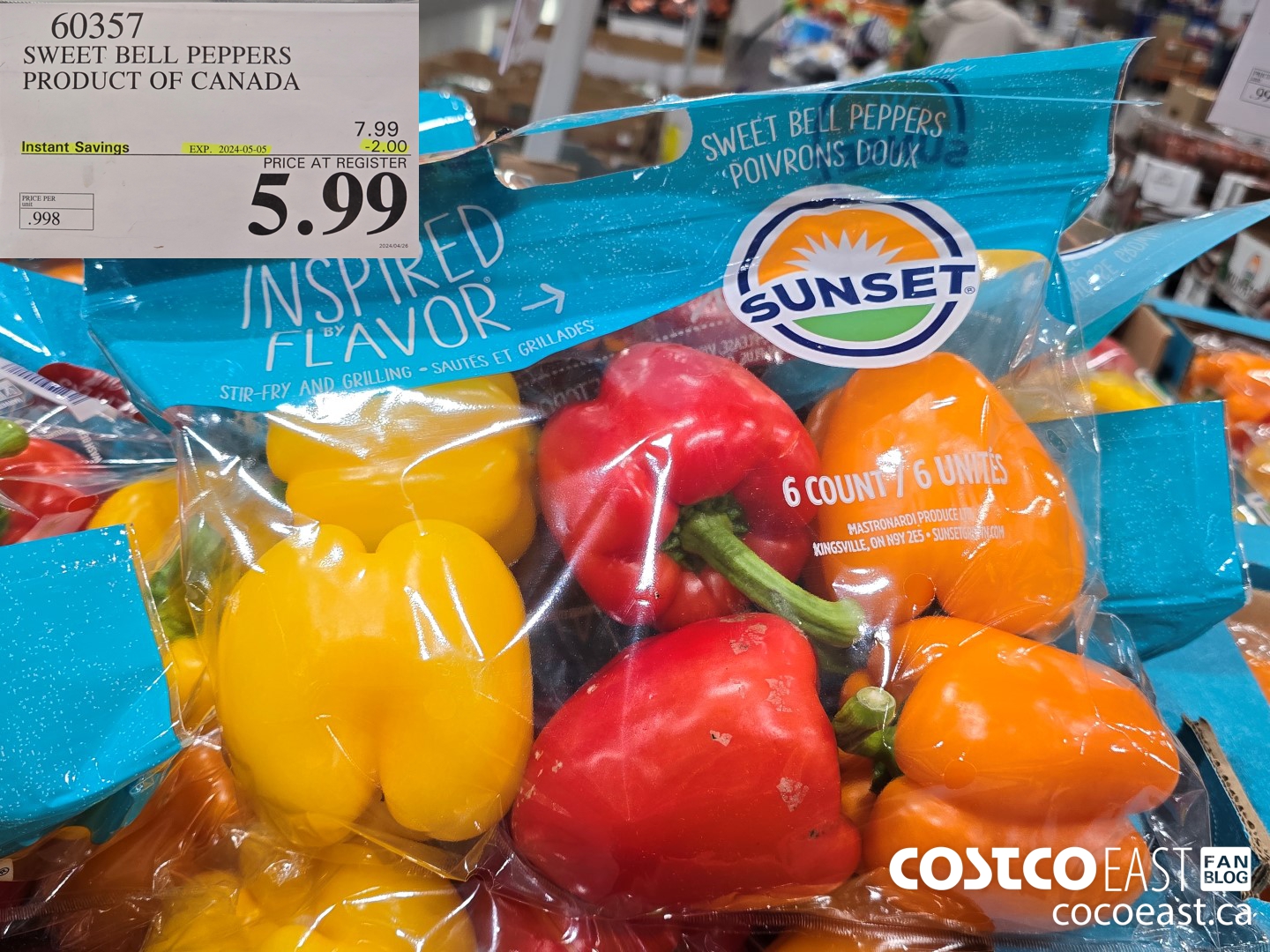 60357 SWEET BELL PEPPERS PRODUCT OF CANADA ($2.00 INSTANT SAVINGS EXPIRES ON 2024-05-05) $7.99