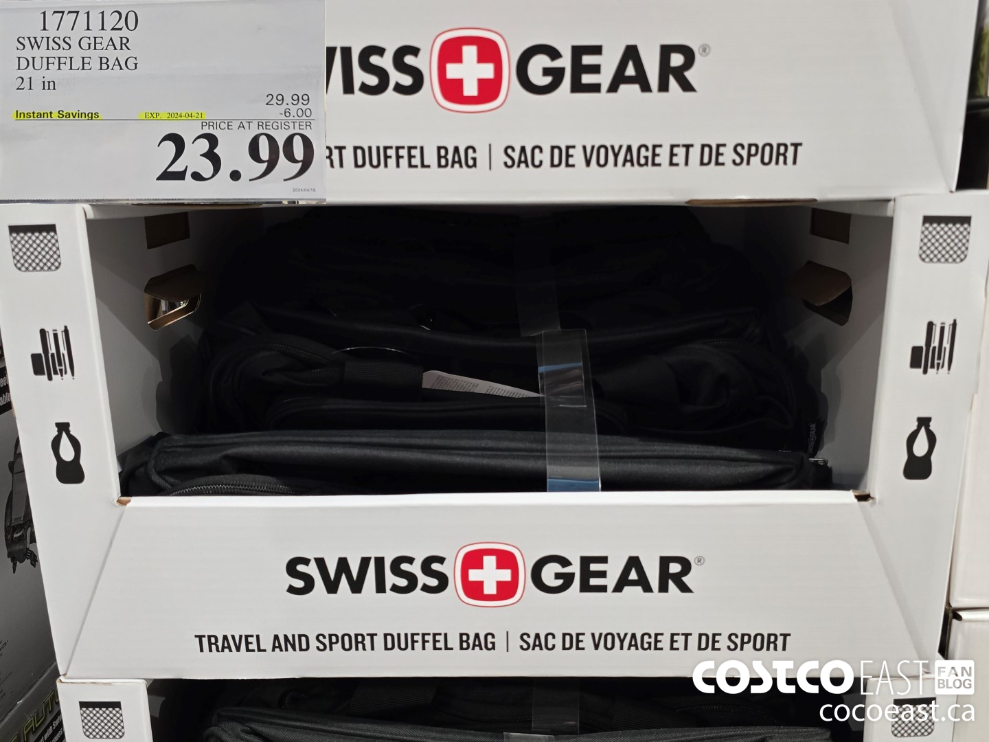 1771120 SWISS GEAR DUFFLE BAG 21 IN ($6.00 INSTANT SAVINGS EXPIRES ON 2024-04-21) $23.99