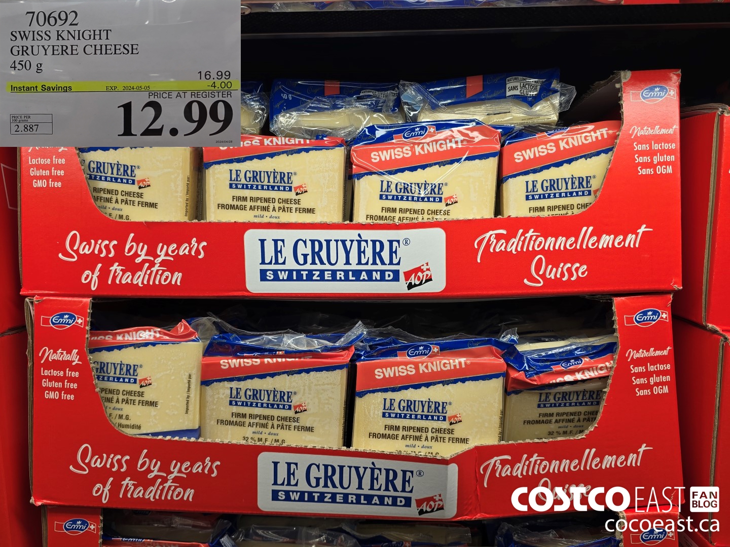 70692 SWISS KNIGHT GRUYERE CHEESE 450 g ($4.00 INSTANT SAVINGS EXPIRES ON 2024-05-05) $12.99