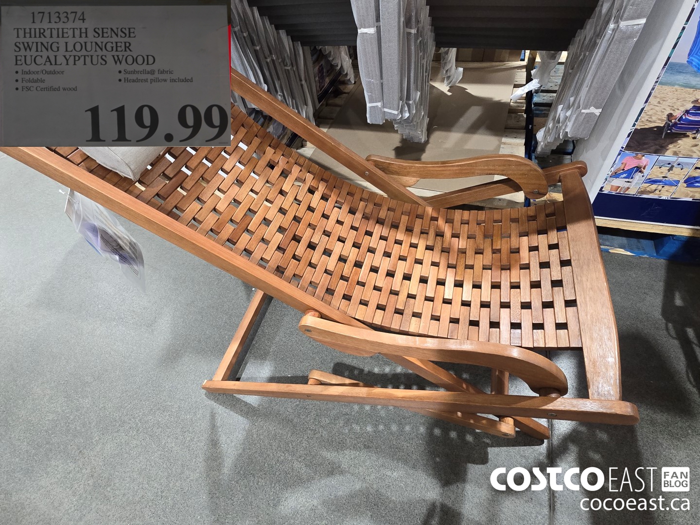 1713374 THIRTIETH SENSE SWING LOUNGER EUCALYPTUS WOOD $119.99