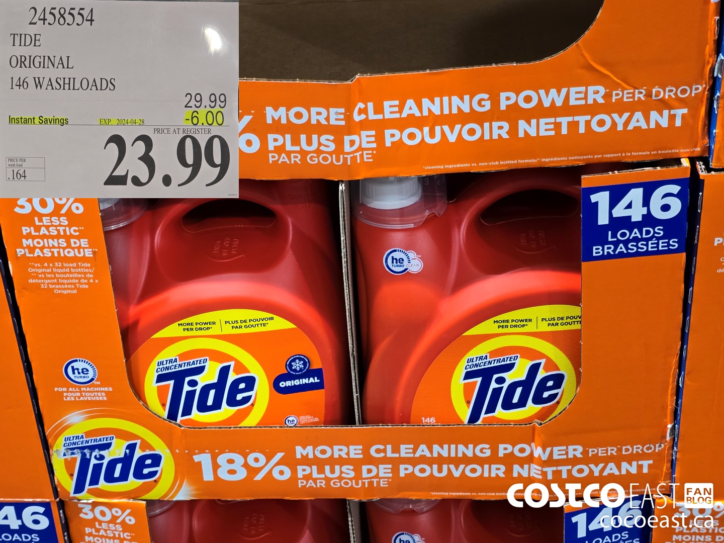 2458554 TIDE ORIGINAL 146 WASHLOADS ($6.00 INSTANT SAVINGS EXPIRES ON 2024-04-28) $23.99