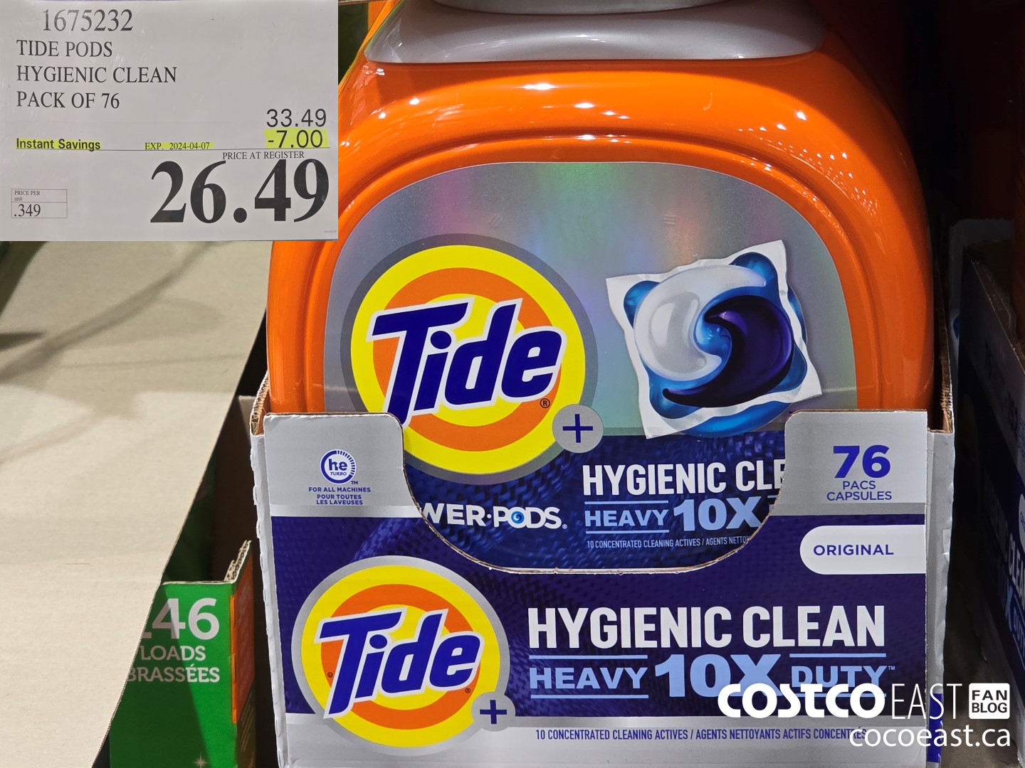 1675232 TIDE PODS HYGIENIC CLEAN PACK OF 76 ($7.00 INSTANT SAVINGS EXPIRES ON 2024-04-07) $26.49