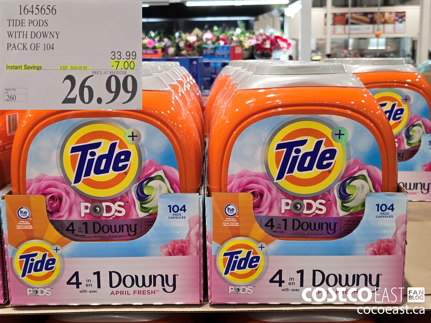 1645656 TIDE PODS WITH DOWNY PACK OF 104 ($7.00 INSTANT SAVINGS EXPIRES ON 2024-05-05) $26.99