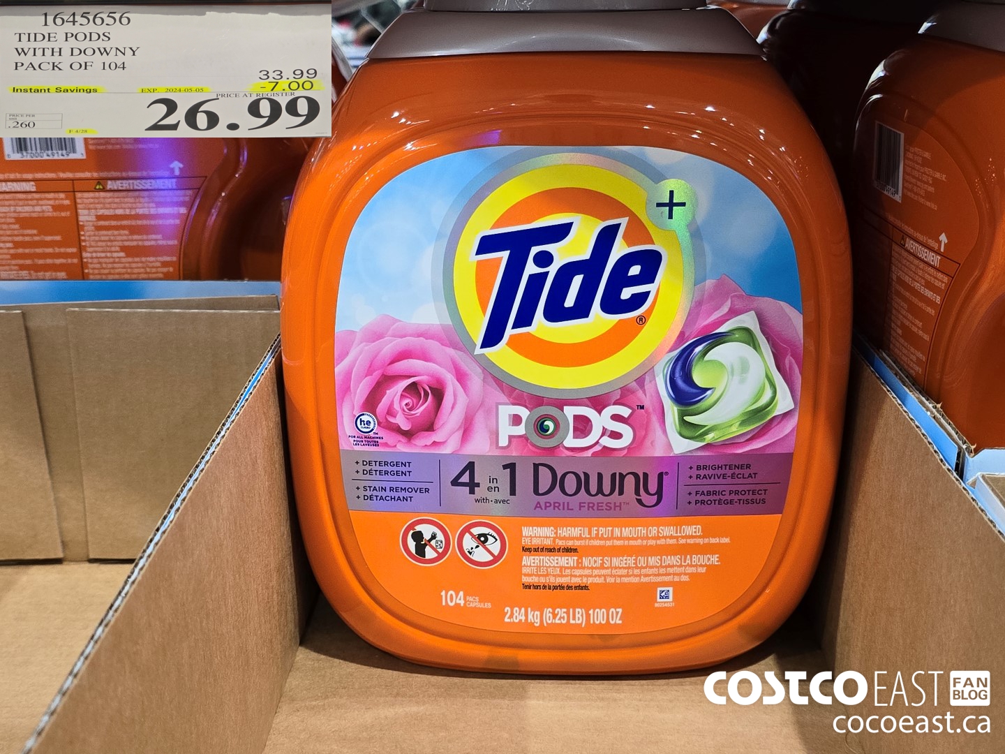 1645656 TIDE PODS WITH DOWNY PACK OF 104 ($7.00 INSTANT SAVINGS EXPIRES ON 2024-05-05) $26.99
