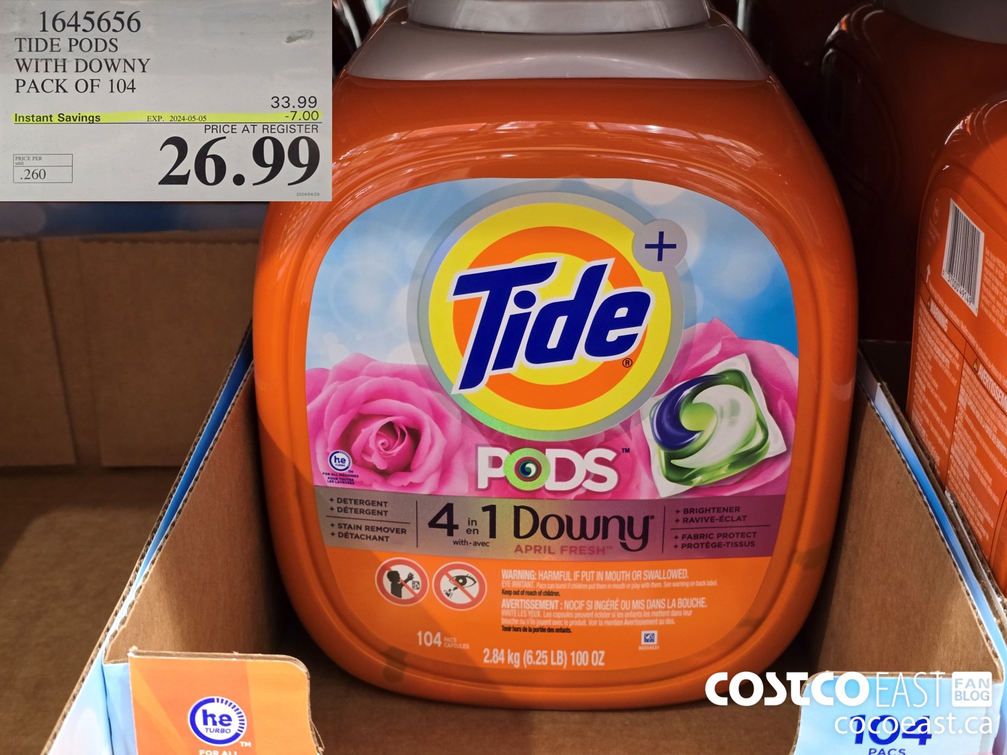 1645656 TIDE PODS WITH DOWNY PACK OF 104 ($7.00 INSTANT SAVINGS EXPIRES ON 2024-05-05) $26.99