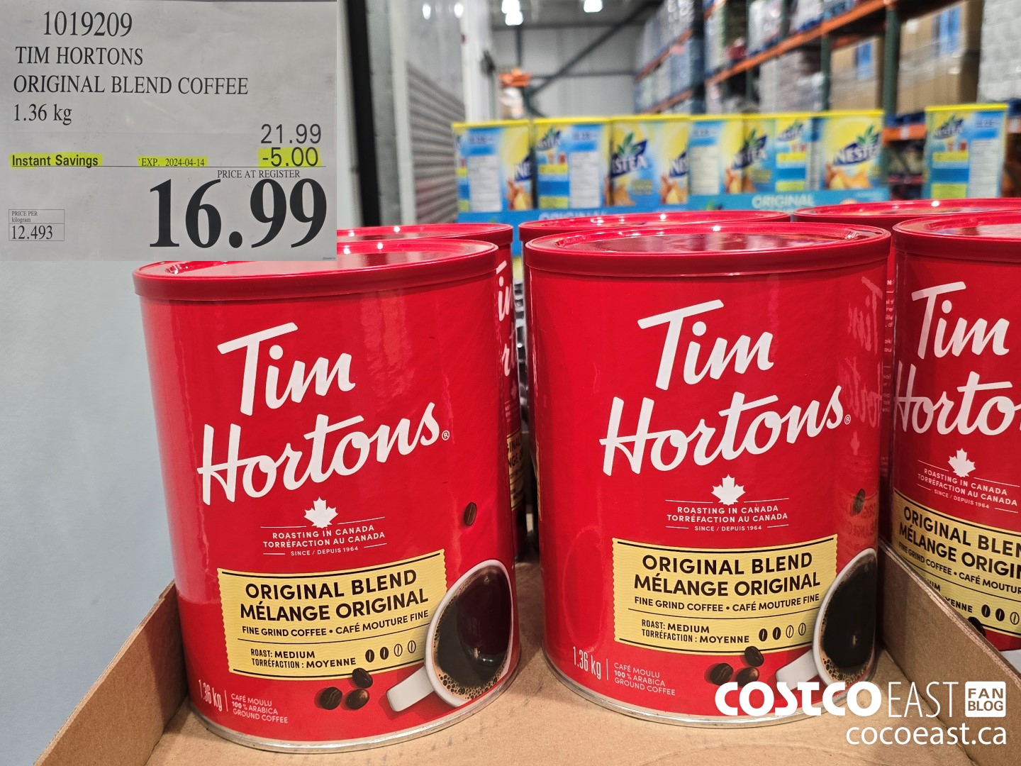 1019209 TIM HORTONS ORIGINAL BLEND COFFEE 1.36 KG ($5.00 INSTANT SAVINGS EXPIRES ON 2024-04-14) $16.99
