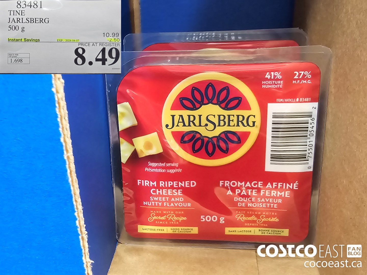 83481 TINE JARLSBERG 500G ($2.50 INSTANT SAVINGS EXPIRES ON 2024-04-07) $8.49