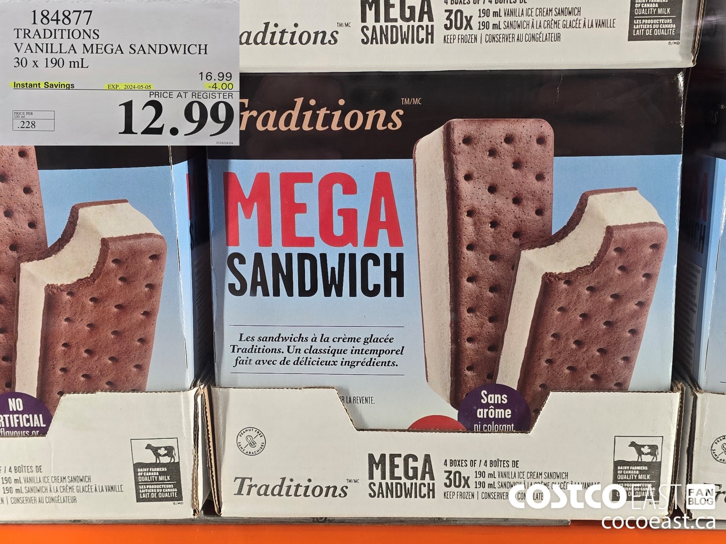 184877 TRADITIONS VANILLA MEGA SANDWICH 30 X 190 ML ($4.00 INSTANT SAVINGS EXPIRES ON 2024-05-05) $12.99
