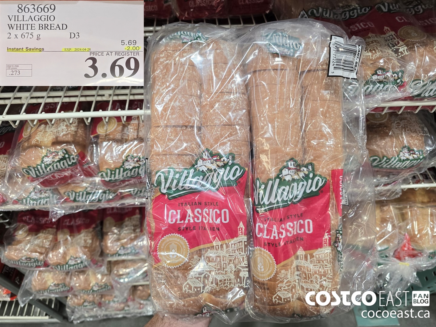 863669 VILLAGGIO WHITE BREAD 2 X 675G ($2.00 INSTANT SAVINGS EXPIRES ON 2024-04-28) $3.69