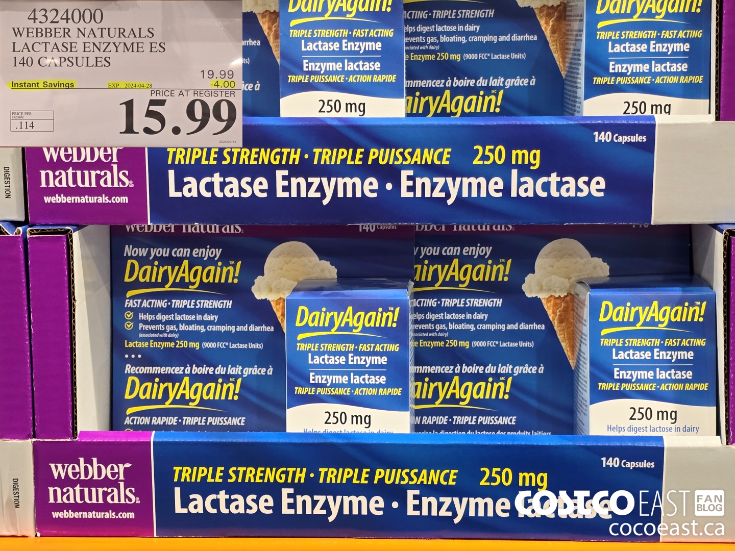4324000 WEBBER NATURALS LACTASE ENZYME ES 140 CAPSULES ($4.00 INSTANT SAVINGS EXPIRES ON 2024-04-28) $15.99