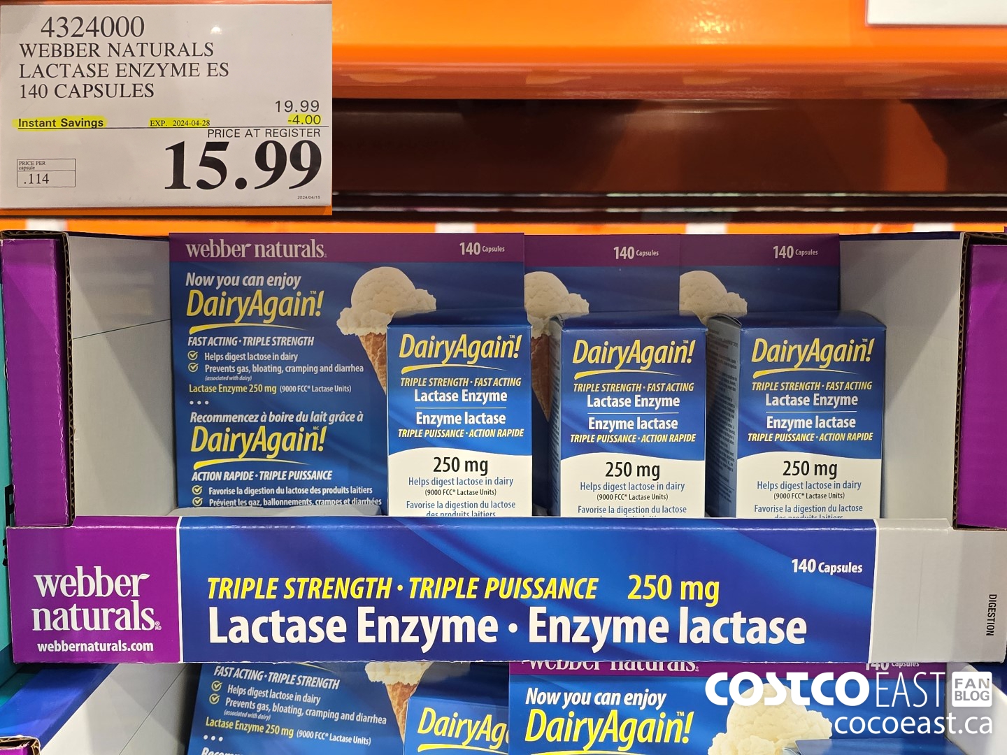 4324000 WEBBER NATURALS LACTASE ENZYME ES 140 CAPSULES ($4.00 INSTANT SAVINGS EXPIRES ON 2024-04-28) $15.99