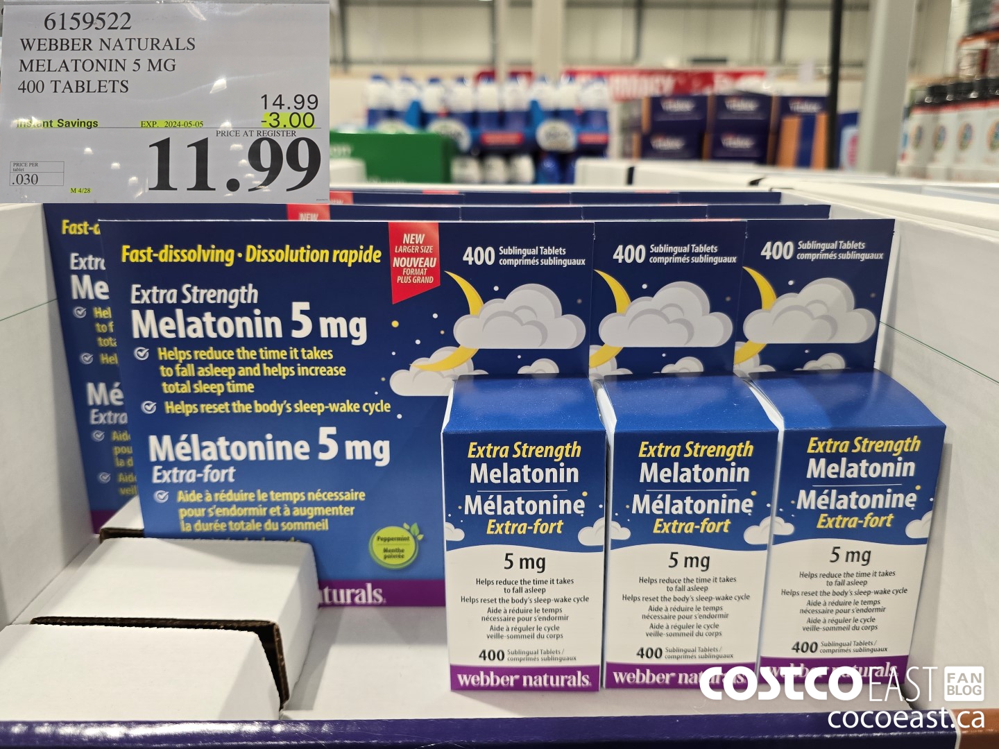 6159522 WEBBER NATURALS MELATONIN 5 MG 400 TABLETS ($3.00 INSTANT SAVINGS EXPIRES ON 2024-05-05) $11.99